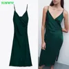 Vuwwyv Green Satin Slip Sukienki Dla Kobiet Lato Sexy Backless Party Midi Sukienka Kobieta Draped Camisole Ladies Vestidos 210430