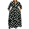 Plus Size Dresses Black And White Polka Dress 4xl 5xl Floor Length Long Sleeve Single Breasted Autumn Fashion Party Dinner