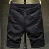 Sommer Weiß Schwarz Männer Denim Shorts Slim Große Größe Casual Knielange Kurze Loch Jeans Für Bermuda 210629