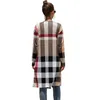 Осенняя зима плед тонкий вязаный длинный кардиган женский рукав плюс размер винтажный женский вязаный пальто 210914