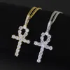 Iced Out Pendant Necklace Mens Gold Hip Hop Anka Cross Halsband smycken med 3 mm kubansk länkkedja1952