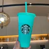 24 oz renk değişimi Tumblers plastik dudak ve saman ile suyu bardağı içme sihirli kahve kupa kostom starbucks değiştirme