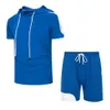 Mode Heren Zomer Casual Trainingspakken Nieuwe Sets Shorts + Korte Mouw T-shirt 2 Stukken Mannelijke Solid Patchwork Hooded Sports Suit X0610