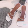 2021 Ultra Hydraulic Diamond Square Head Roman Wine Glass Heel Sandals Web kändis Mångsidiga Stiletto Heels för Women Instagram Trend