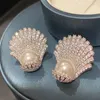 Projektantki Kolki Pearl Ear Sold Sier igła kolczyka cyrkonia diamentowa dama elegancka moda dziewczyna skorupa