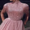 Kleider Real Sheer High Neck Abendkleider Sexy Meerjungfrau Afrikanische ASO EBI Sparkly Pailletten Lange Günstige Schwarz Mädchen Prom Kleid 2022 Gala Gow