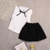 2-7y criança criança meninas roupas definir verão babados camisas blusa tops preto saias roupas para crianças trajes 210515