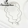 Shuangshuo rostfritt stål dubbel lager länk kedja halsband brevläge med kärlek hängande halsband för kvinnor mors dag gåva G1206