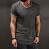 Men Ripped Cotton Top tee shirts for Mens Slim Fit Short Sleeved Casual O Neck Hip Hop t Shirt