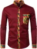 Mens hipster afrikansk dashiki tribal grafisk patchwork shirts slim passform långärmad mandarin krage skjorta camisas män kläder 210626