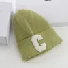 Wool Caps Female Autumn and Winter Warm Printed Letter Pullover Hat Learning Department Solid Color Knitted Hat