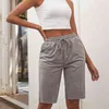 Summer Women's High Waist Leisure Esportes Cinco Ponta Calças Elásticas Shorts Suor Mulheres Casual Joelho Comprimento Suor 210508