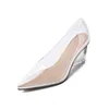 Original Intention Transparent Wedges Sandals Woman Crystal High Pointed Toe Concise Grace Chic Pumps Fashion Shoes