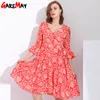 GARAMAY Frauen Sommer Kleid Eveving Party Chiffon Robe Femme Rot Büro Elegante Kleidung Midi es Für 210428