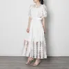 Summer Elegant Vintage Organza Dresses for Women Chic Patchwork Vestidos Temperament Silm Waist Office Lady 210525