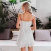 Seksi Kolsuz Yaz Ruffled Boho Kanat Kayış Plaj Rahat Tatil Bayanlar Yumuşak Pamuk Bodycon Mini Elbise 210414