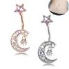 Sexig Star Moon Navel Belly Button Rings Belly Piercing Crystal Steel Kvinna Kropps Smycken Barbell Kvinnor Tillbehör