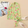Foridol Stampa floreale Pittura a olio Halter Crop Top Sexy Backless Lace Up Profondo scollo a V Top verdi Vintage French Holiday Top 210401