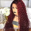 360 Lace Frontal Wig Side Parte Ombre Vermelho / Loira Kinky Curly Perucas Sintéticas Com Cabelo Bebê para Mulheres Negras 250 Densidade