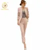Прибытие модные брюки костюмы женщины Blazer 2 двух частей набор плед полосатый куртка брюки Trajes de mujer 210520