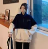 Stile coreano Fleece Patckwork Collare del basamento Cerniera allentata Halajuku Moda Donna Top Outwears Pullover Felpa 210522