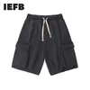 IEFB High Street Ins Washed Retro Shorts Shorts For Men Drawstring Elastic Waist Big Pockets Loose Knee Length Pants 210524