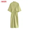 Tangada kvinnor grön pläterad tunik tröja klänning kortärmad sommar mode dam elegant klänningar vestido 3h113 210609