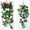 90cm 5 forks Fake Silk Roses Ivy Vine Artificial Flowers with Green Leaves For Home Wedding Decoration Hanging Garland Decor