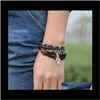 Armbänder Drop Lieferung 2021 Punk Perlen Leder Multilayer Wrap Herren Vintage Legierung Stern Musik Note Charm Anhänger Armband Männer Schmuck C2FGR