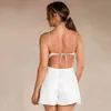 Gratis zomer dames satijnen jumpsuit sexy spaghetti mouwloze open rug vakantie strandstijl 210524