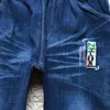 Moda Boys Dżinsy Wiosna I Jesień Odzież dziecięca Kids Letter Star Haftowane spodnie Dark Blue Denim Spodnij 4-9 lat 211102