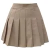 Womengaga Fold Pliated A-Line Корейский сексуальный коричневый мини джинсовая юбка юбка Harajuku Gothic Kawaii Японский LP49 210603