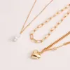 Multilayer Big Heart Pendant Choker Necklace for Women Girls Elegant Imitation Pearl Clavicle Chain Wedding Jewelry New