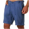 ¡Novedad de 2021! Pantalones cortos informales de lino y algodón de lino para hombre, pantalones cortos con cordón y botones, pantalones cortos de lino transpirables para playa de verano para hombre H1210