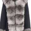 Lång vattentät Parka Vinterjacka Kvinnor Real Fur Coat Natural Raccoon Fur Streetwear Avtagbar Ytterkläder 211129