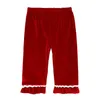 Barn Röd Nattdress Velvet Pyjamas Sätter Barnflickor Sleepwear Kläder Sömdräkt