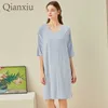 O confortável moda simples moda elegante vestido de casa feminina, coleira solta cor sólida camisa de manga curta 210924