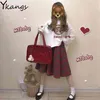 Harajuku giapponese donna 2 pezzi vestito kawaii carino fragola felpa stampata + gonna scozzese rossa autunno pullover top a pieghe 210421