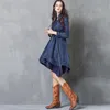 Johnature Trench Coat Belt Women Clothes Autumn Vintage Denim Asymmetric Length Leisure Concise Full Sleeve Long Coats 210521