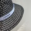 Cappello di paglia da spiaggia estivo da donna Cappellino di protezione solare vintage stile Inghilterra Cappelli a tesa larga per vacanze alla moda con lettera