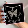 Shiny Crystal Butterfly Pendant Necklace For Women Colorful Rhinestone Iced Out Tennis Chain Chokers Fashion Jewelry Necklaces