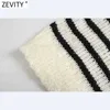 Zevity Women Vintage V Neck Striped Cardigan Knitting Sweater Ladies Chic Batwing Sleeve Button Casual Loose Retro Tops S555 210603