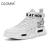 Leather Sneakers Men's High Top Fashion Trend Comfortable Man Casual Outdoor Non-slip Breathable Shoes