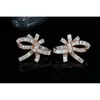 Sparkling Cubic Zirconia Inlay Bowknot Shape Big Rose Gold Color Stud Earrings for Women Fashion Jewelry Gift CZ349 210714