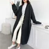 [EAM] Gray Big Size Long Knitting Cardigan Sweater Loose Fit V-Neck Long Sleeve Women Fashion Autumn Winter 1Y204 210917