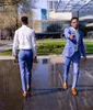 Smart Blue Check Hommes Tuxedos De Mariage Personnalisés Deux Boutons Groom Wear Dîner Prom Party Blazer (Veste + Pantalon)