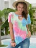 T-shirt feminina plus size moda moda tie-dye top ladies damas de mangas curtas camisa de camisa estética Tees gráfico de mulheres mulheres