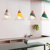 Modernt Wood Pendant Lights Färgglada E27 Järn Hängande Lamp Restaurang Kaffe Sovrum Matsal Kök Belysningsarmaturer