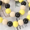 new Tassel Wood Bead Decor Pendant Creative Bees Two-tone Wooden Beads English Hang Tag Fringe Handmade Natural Hemp Rope EWB7791