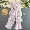 NEPLOE Hoge Taille Hip Sashes Print Jumpsuits Dames V-hals Mouwloze Schouder Strapless Losse Speels Holiday Bodysuits Zomer 210423